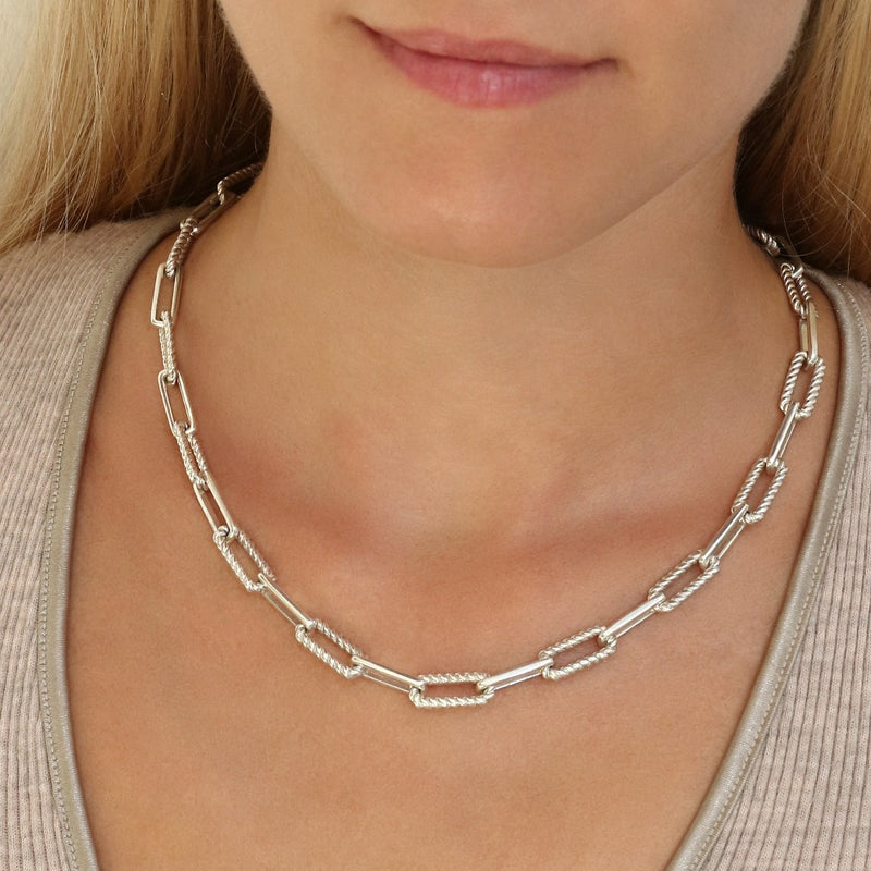 Chunky paper clip necklace // Silver