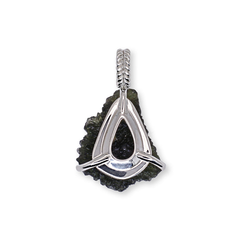 Triangle Shaped Authentic Moldavite Pendant with Prongs 5 gr