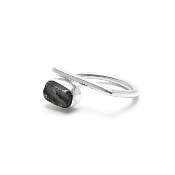 adjustable sterling silver moldavite meteorite ring size 6