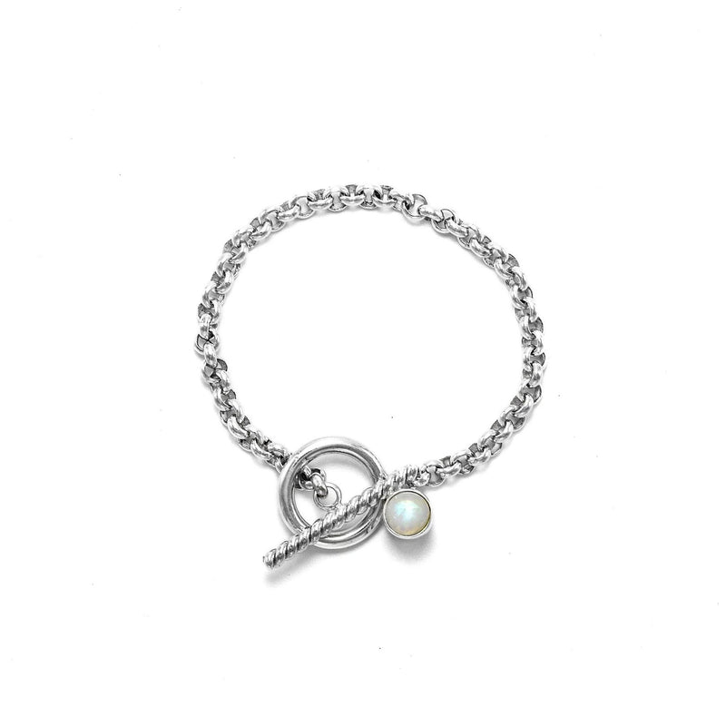 Rolo Chain Moonstone Bracelet with a Toggle clasp // Silver