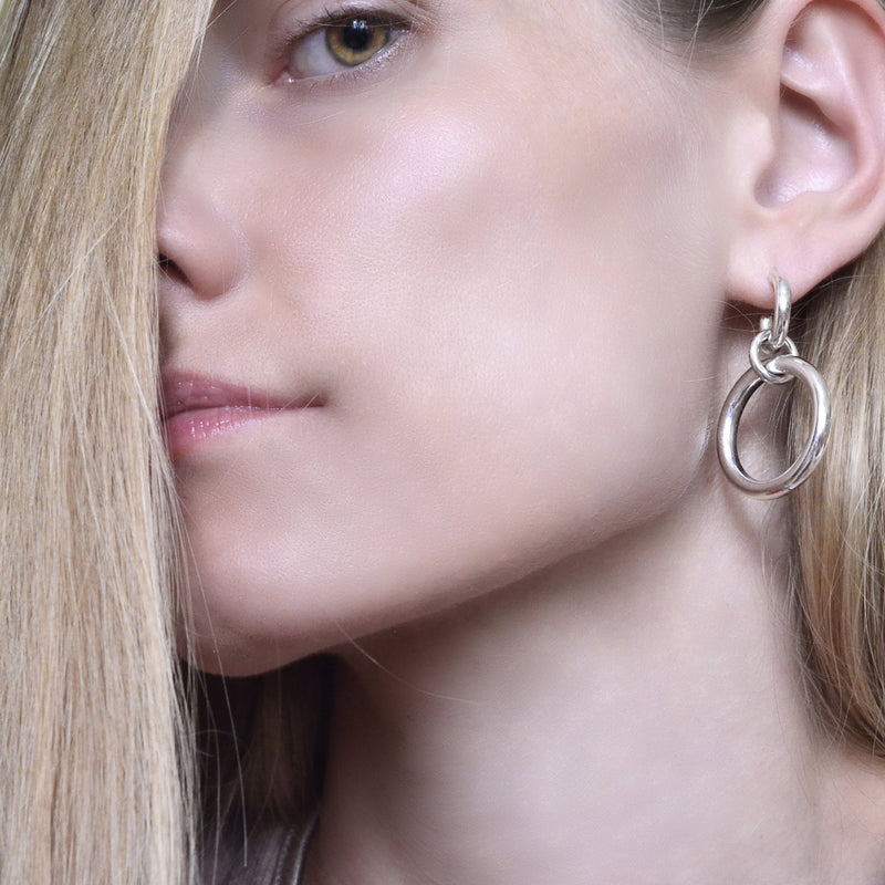 Lightweight hollow double hoops in sterling silver // Silver