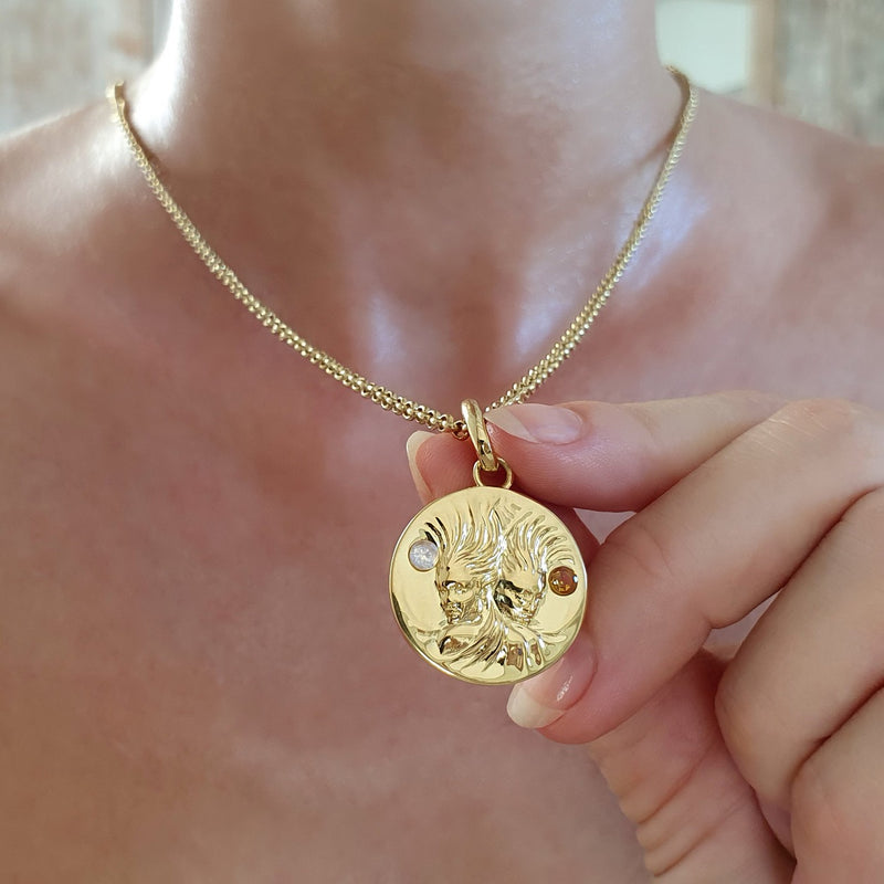 Gemini gold pendant necklace // Gold