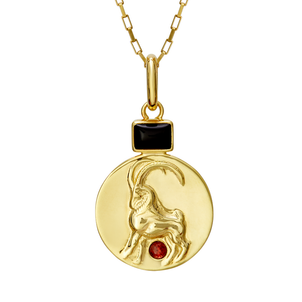 Capricorn Coin Pendant Necklace // Gold