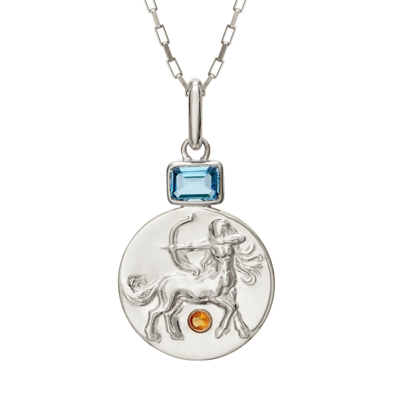 Sagittarius woman coin pendant necklace // Silver