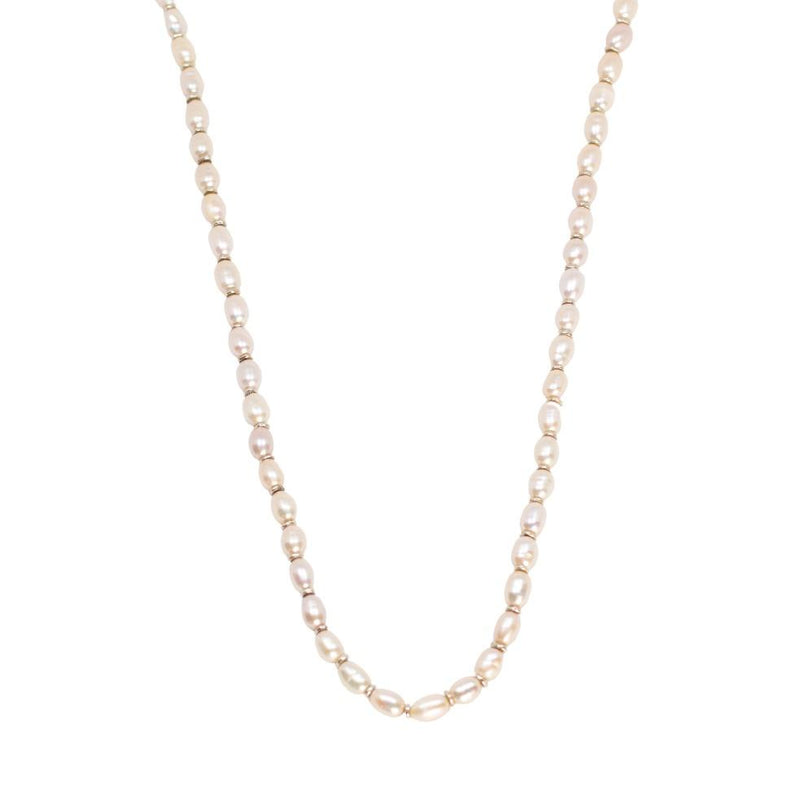 Beige Pearl Necklace with a Toggle Clasp // Silver