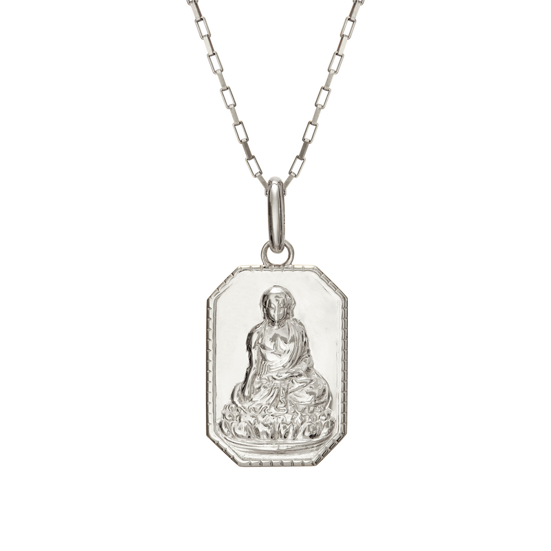 rectangle buddha pendant necklace // Silver
