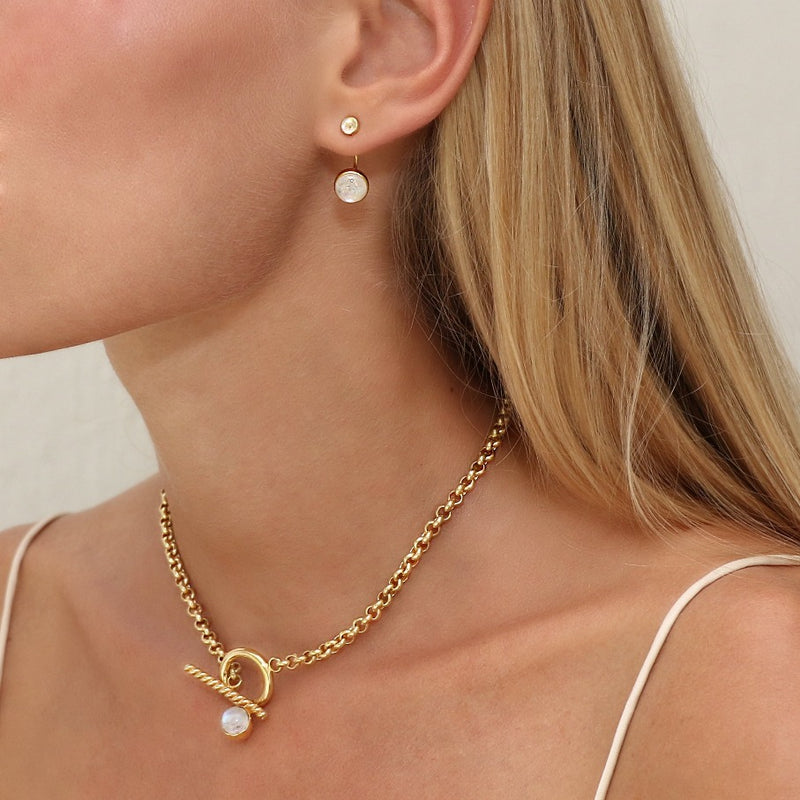 double moonstone sterling silver earrings // Gold