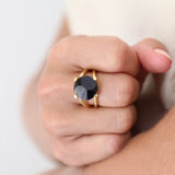 yin yang ring gold with obsidian