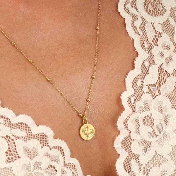 aries dainty coin pendant // Gold