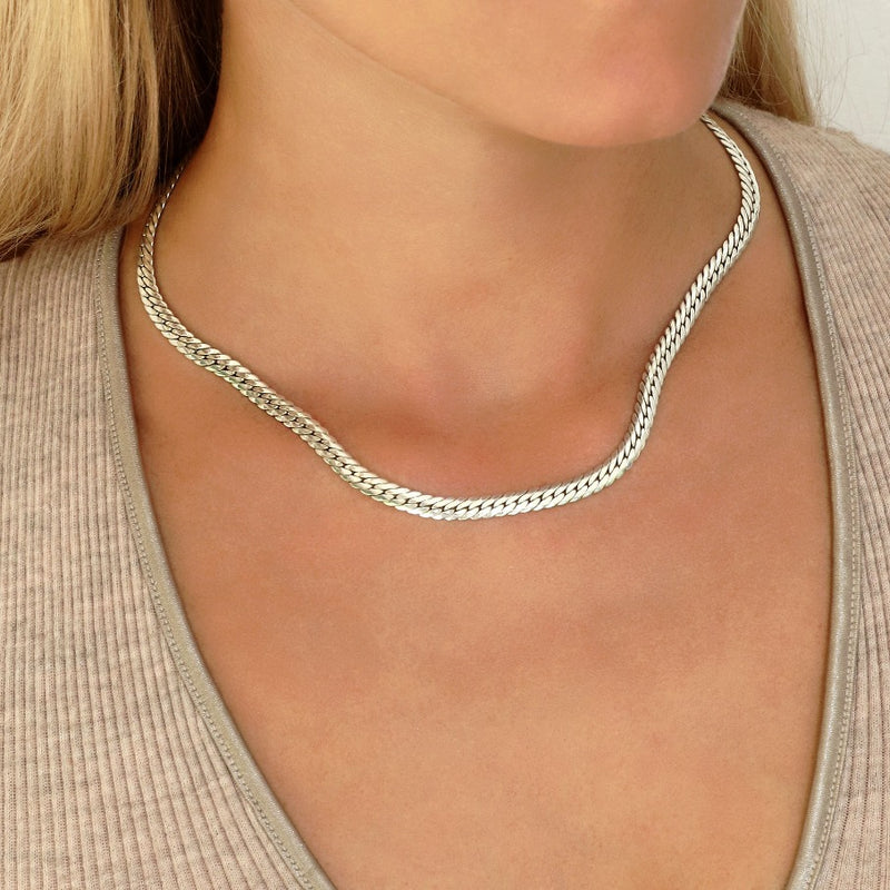 Flexible 925 Sterling Silver -Rhodium Italian Necklace -3mm Flat Herri –  peardedesign.com