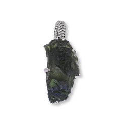 Rough Moldavite from Czech republic in sterling silver pendant with prong 9 gr
