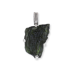 Thick Moldavite from Czech republic in sterling silver pendant with prong setting 6 gr