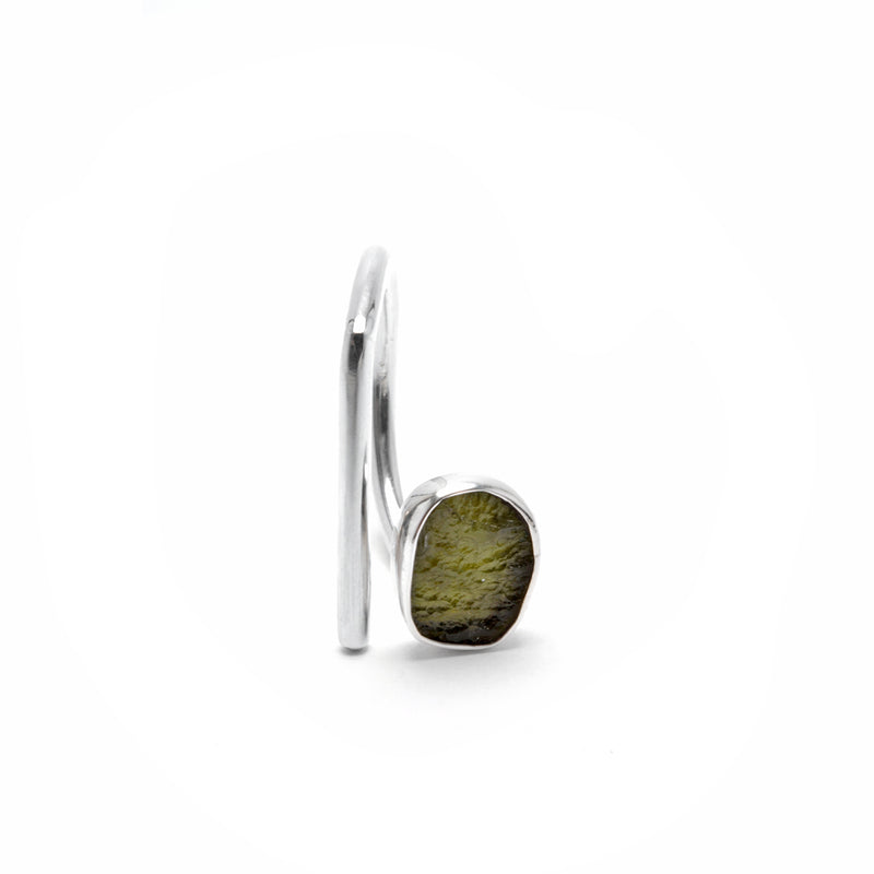 adjustable sterling silver moldavite meteorite ring size 5 1/2