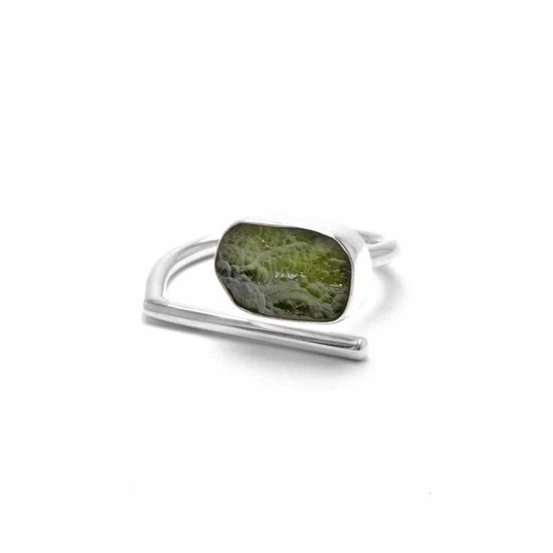 adjustable sterling silver moldavite meteorite ring size 8