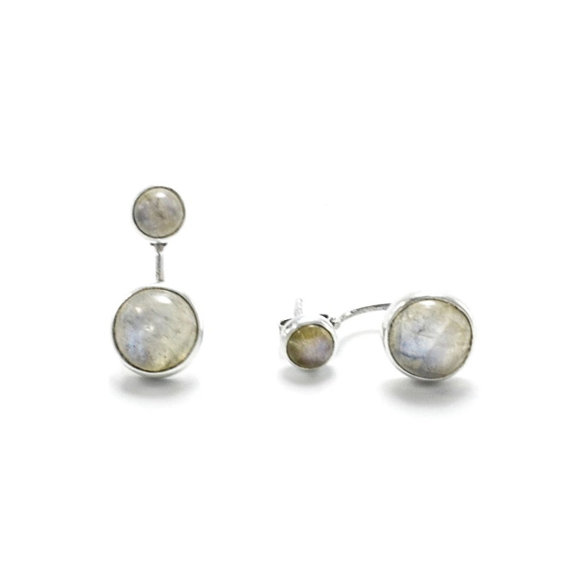 Sterling Silver Moonstone Double Earrings // Silver
