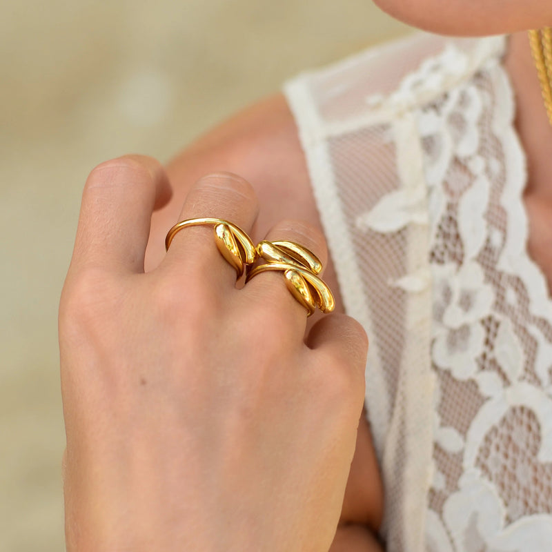 Adjustable Sterling Silver Drop Ring gold plated // Gold