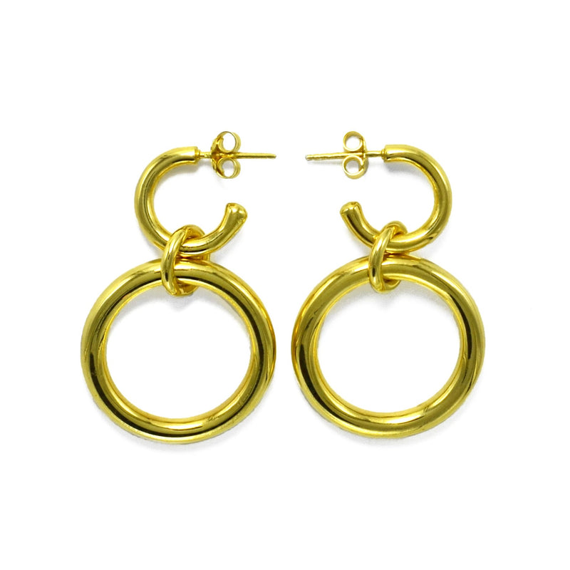 Lightweight Sterling Silver gold plated hollow double hoop earrings with dangle big // Gold