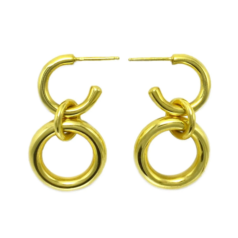 Lightweight Sterling Silver gold plated hollow double hoop earrings with dangle small // Gold