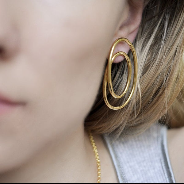 sterling silver gold plated statement earrings ioola // Gold