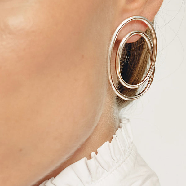 Statement earrings, gold plated silver earrings, Luxury sterling silver spiral earrings // Silver