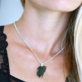 Thick Moldavite from Czech republic in sterling silver pendant with prong setting 6 gr