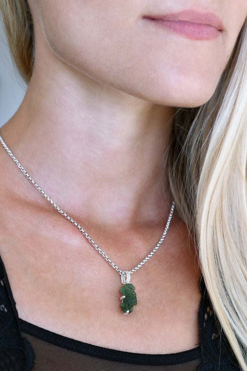 Raw Moldavite Crystal Pendant Necklace 4 gr