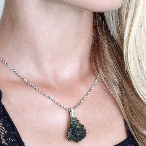 Triangle Shaped Authentic Moldavite Pendant with Prongs 5 gr