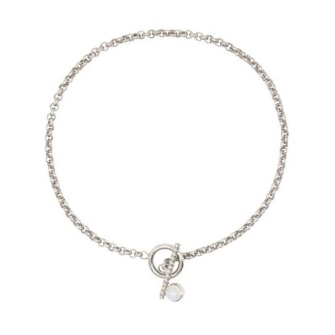 Sterling silver rolo chain necklace with moonstone with toggle clasp ioola // Silver