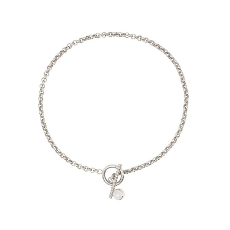 Sterling silver rolo chain necklace with moonstone with toggle clasp ioola // silver