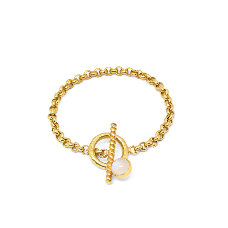 Rolo Chain Moonstone Bracelet with a Toggle clasp // Gold