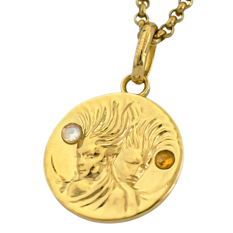 handmade gold gemini coin pendant necklace // Gold