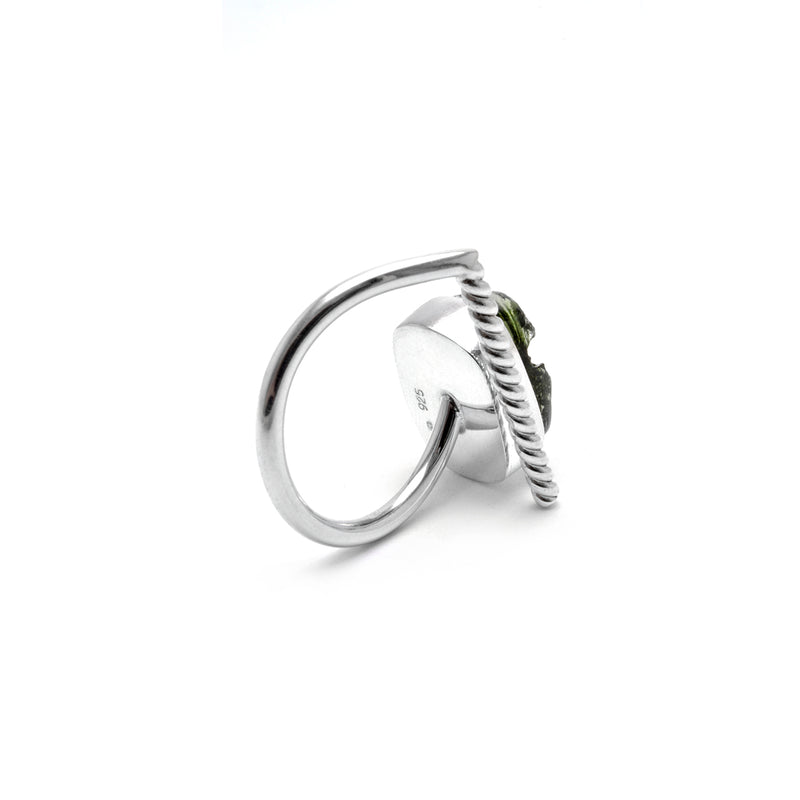 adjustable Moldavite ring size 7 twist