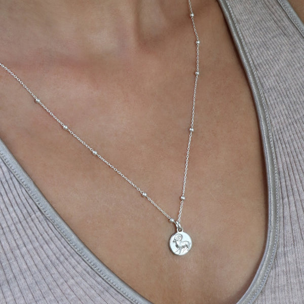 Aries dainty coin pendant // Silver