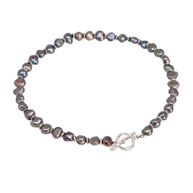 Black Pearl Necklace with a Toggle Clasp // Silver