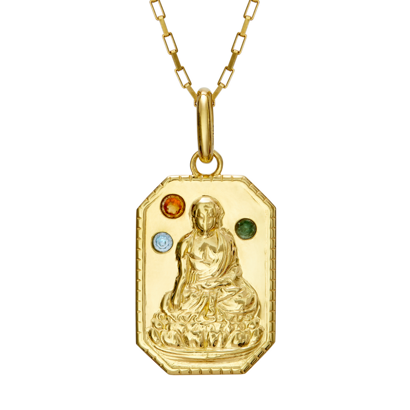 Gold Meditating Buddha Necklace with Healing Crystals, Peace Necklace, Talisman Necklace, Trending now, Spiritual Gift, Made in Bali // Gold