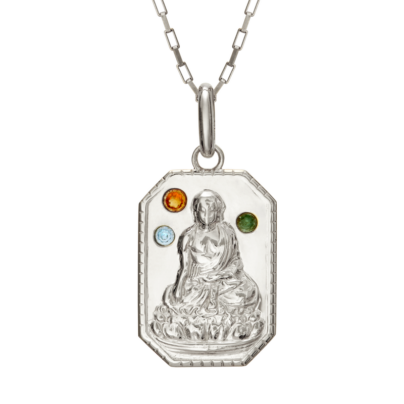 Silver Meditating Buddha Necklace with Healing Crystals, Peace Necklace, Talisman Necklace, Trending now, Spiritual Gift, Made in Bali // Silver