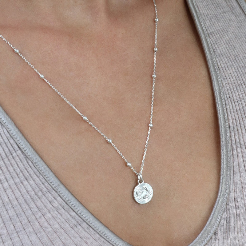 Cancer dainty pendant necklace // Silver
