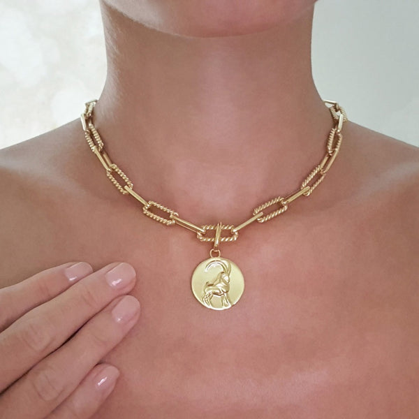capricorn coin link chain necklace // gold