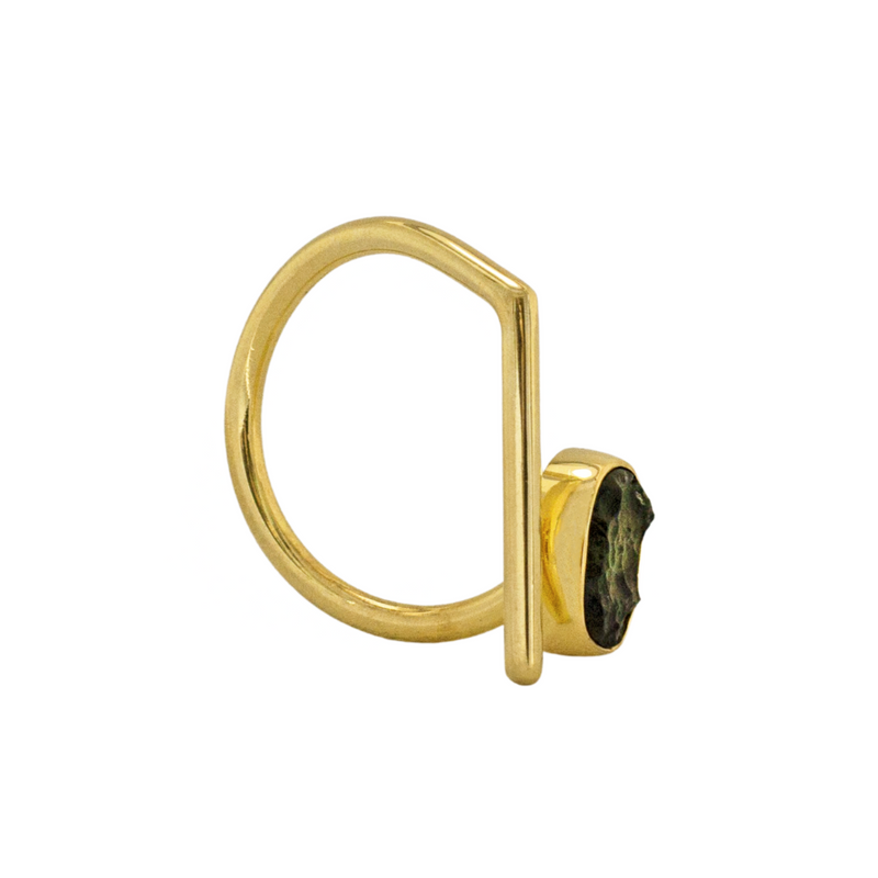 golden genuine moldavite ring size 6