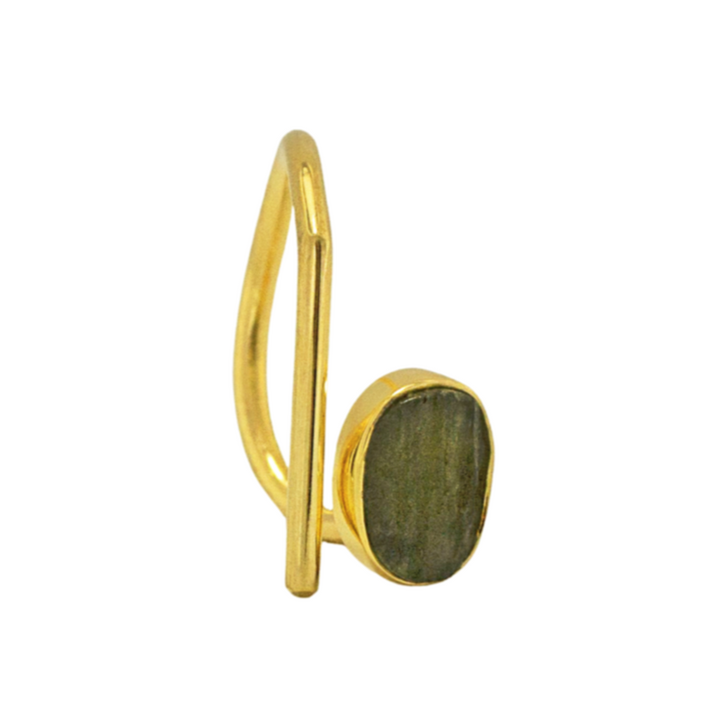 raw moldavite ring in gold vermeil size 7