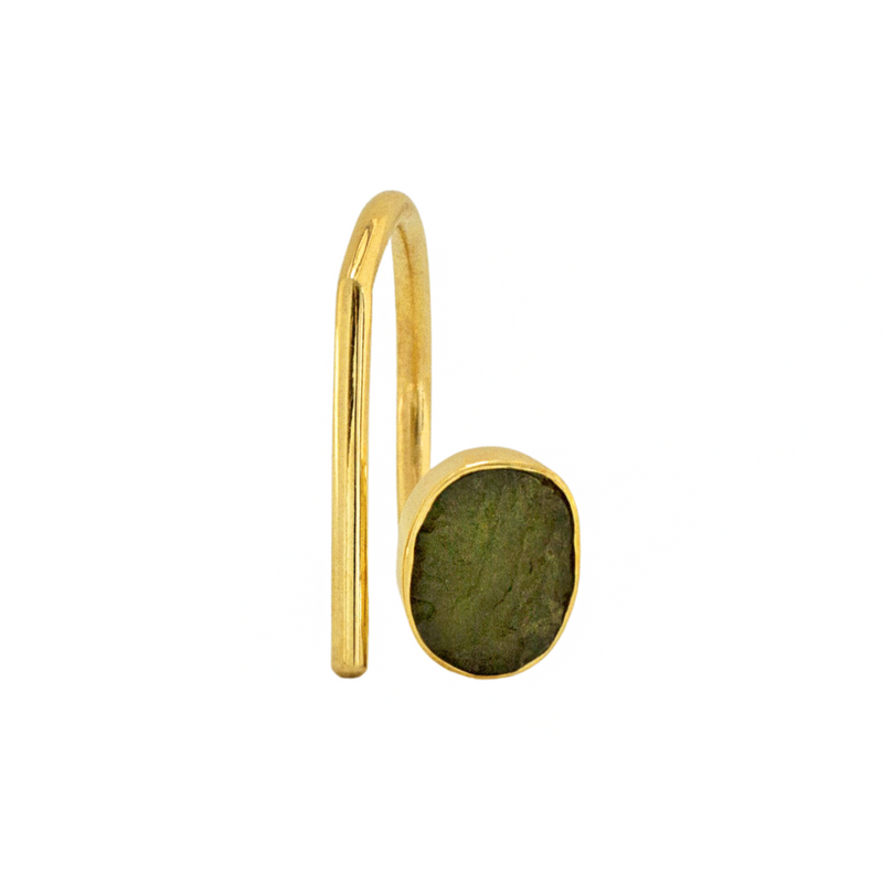 raw moldavite ring in gold vermeil size 8