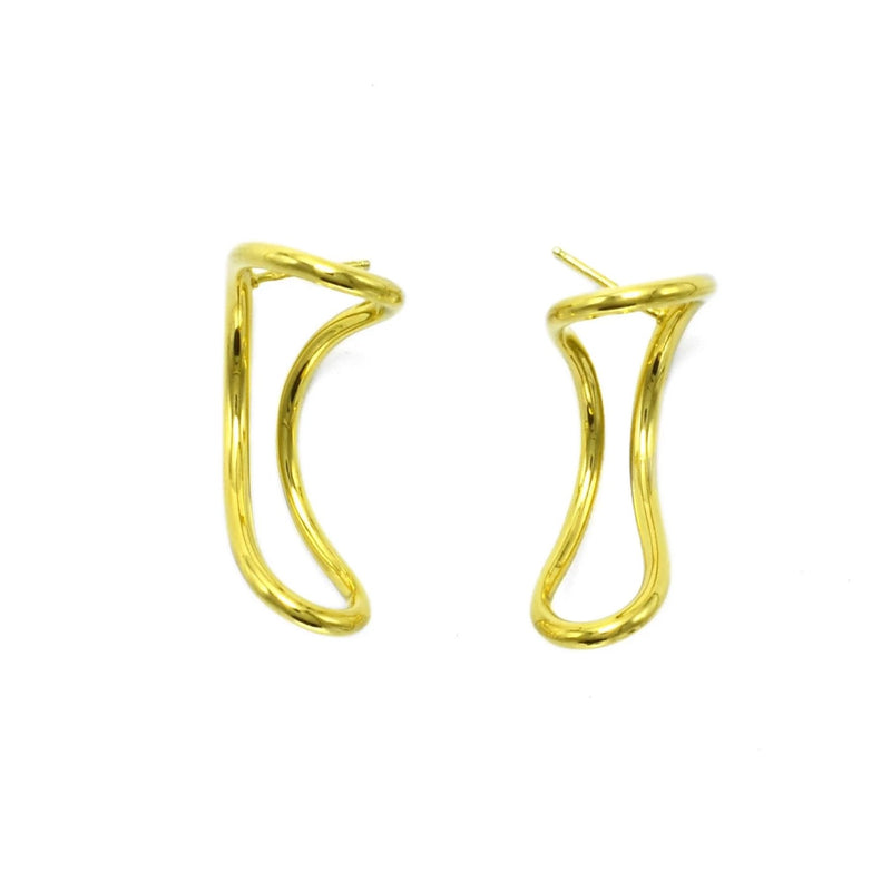 Statement luxury sterling silver wave earrings gold plated // Gold