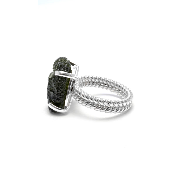 large moldavite ring size 7