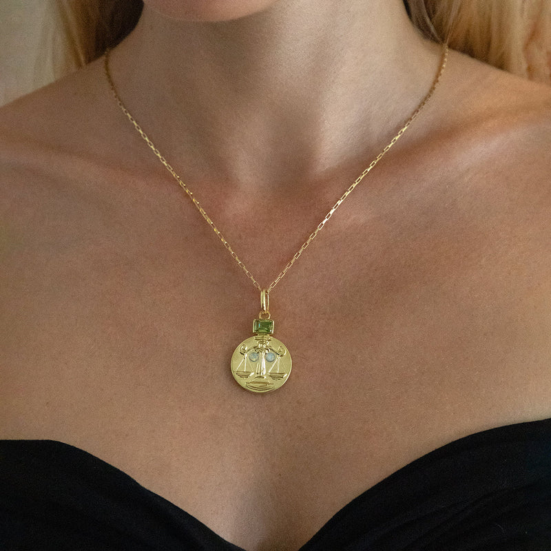 Gold Libra Coin Pendant with Birthstones // Gold 