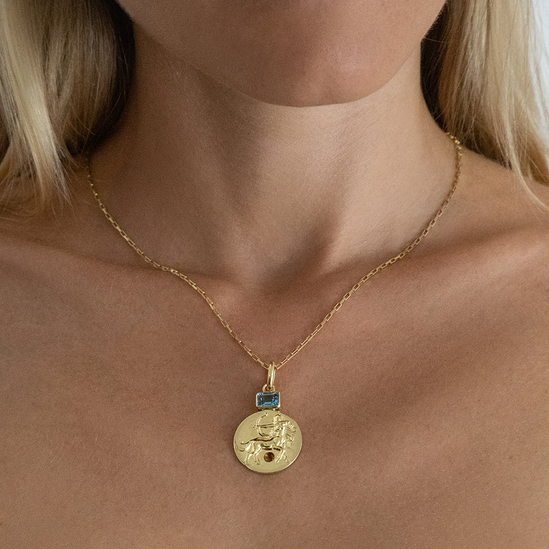 Sagittarius woman coin pendant necklace // Gold