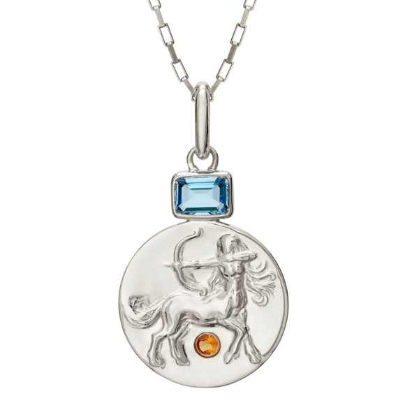Sagittarius woman coin pendant necklace // Silver