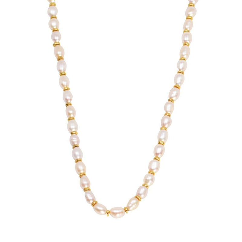 Beige Pearl Necklace with a Toggle Clasp // Gold